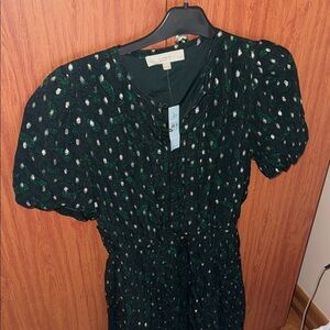 LOFT Dark Green and White Midi Dress